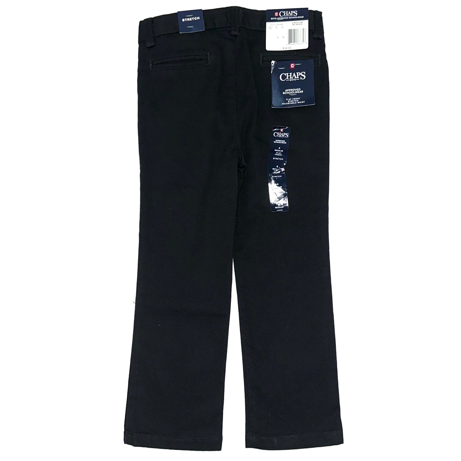 NWT Chaps Boys Black School Uniform Flat Front Stretch Twill Pants Size 4 Reg
