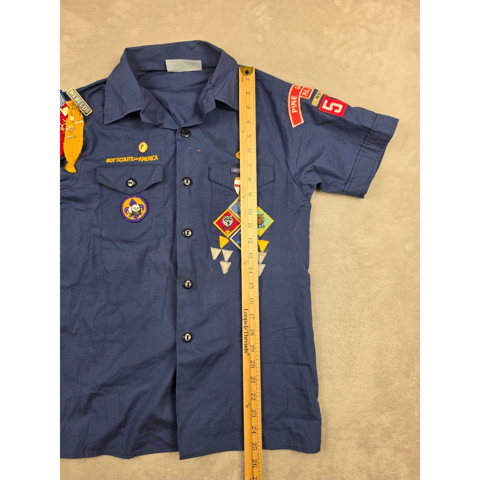 Boy Scouts of America Shirt Kids Youth Large 14-16 Blue Patches Pins BSA