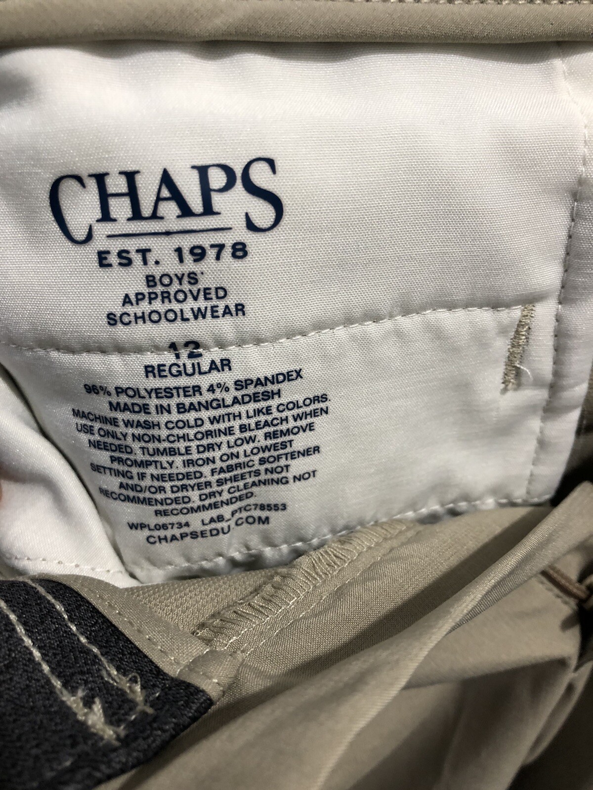 Chaps School Uniform Stone Cold Color Pants Boys 12 Regular Flex Waist Band