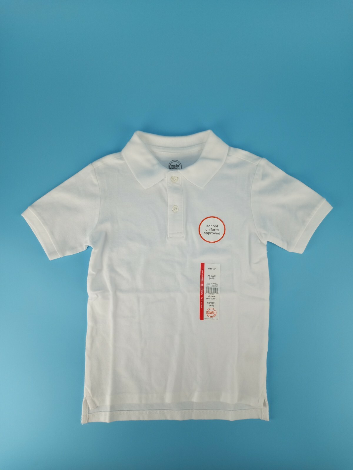 Wonder Nation Boys Size XS 4-5 Uniform Shirt Short Sleeve White New
