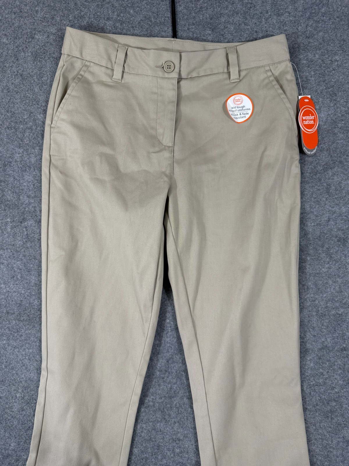 Wonder Nation School Uniform Chino Pants Boys 16 Beige Flat Front Pockets NWT
