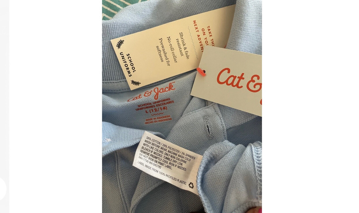 Cat & Jack Boys Size L (12 -14) Light Blue Short Sleeve School Uniform Top