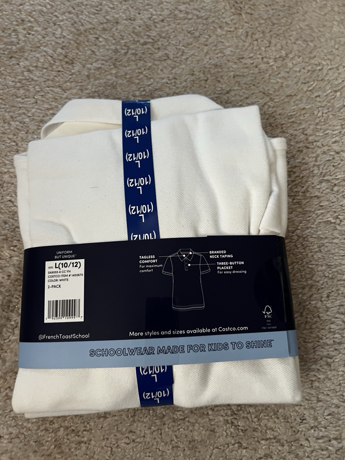 French Toast Short Sleeve Pique Polo White size L youth (10/12) NWT 2 Pack