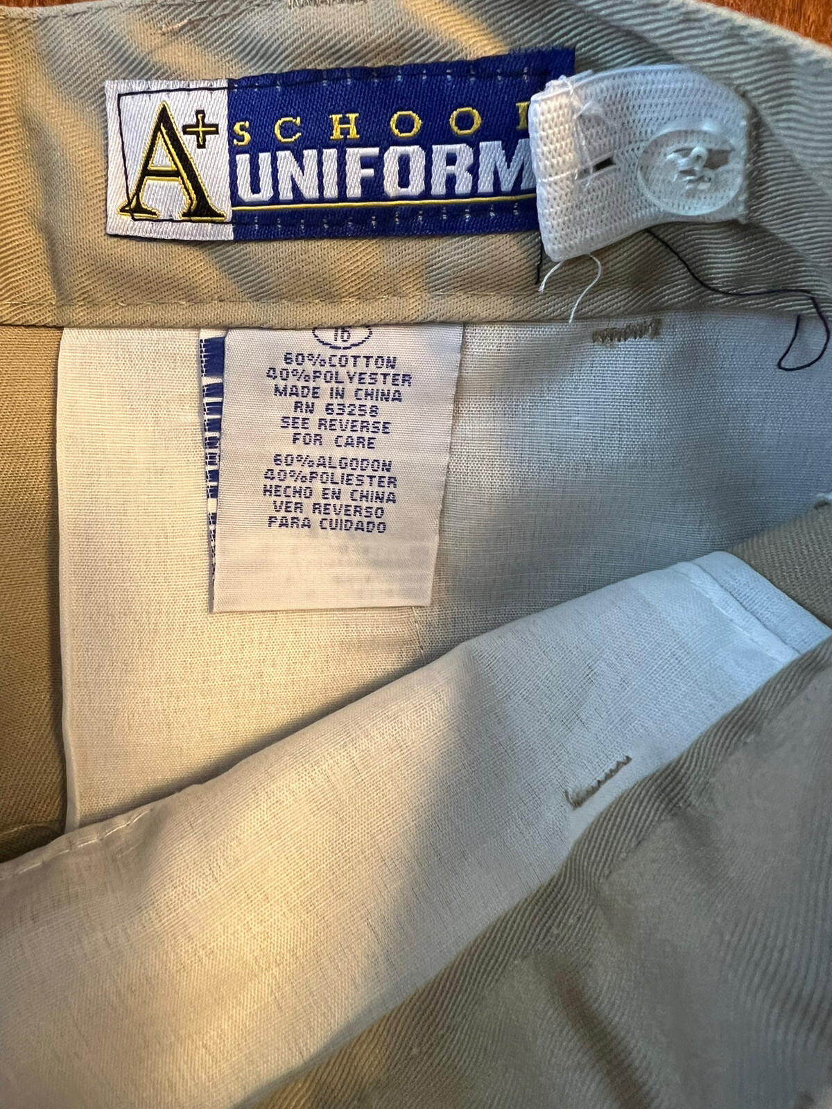 A+ School Uniform Pants Boys Size 16 29 x 28 Khaki Flat Front Waist Adjusts NWT