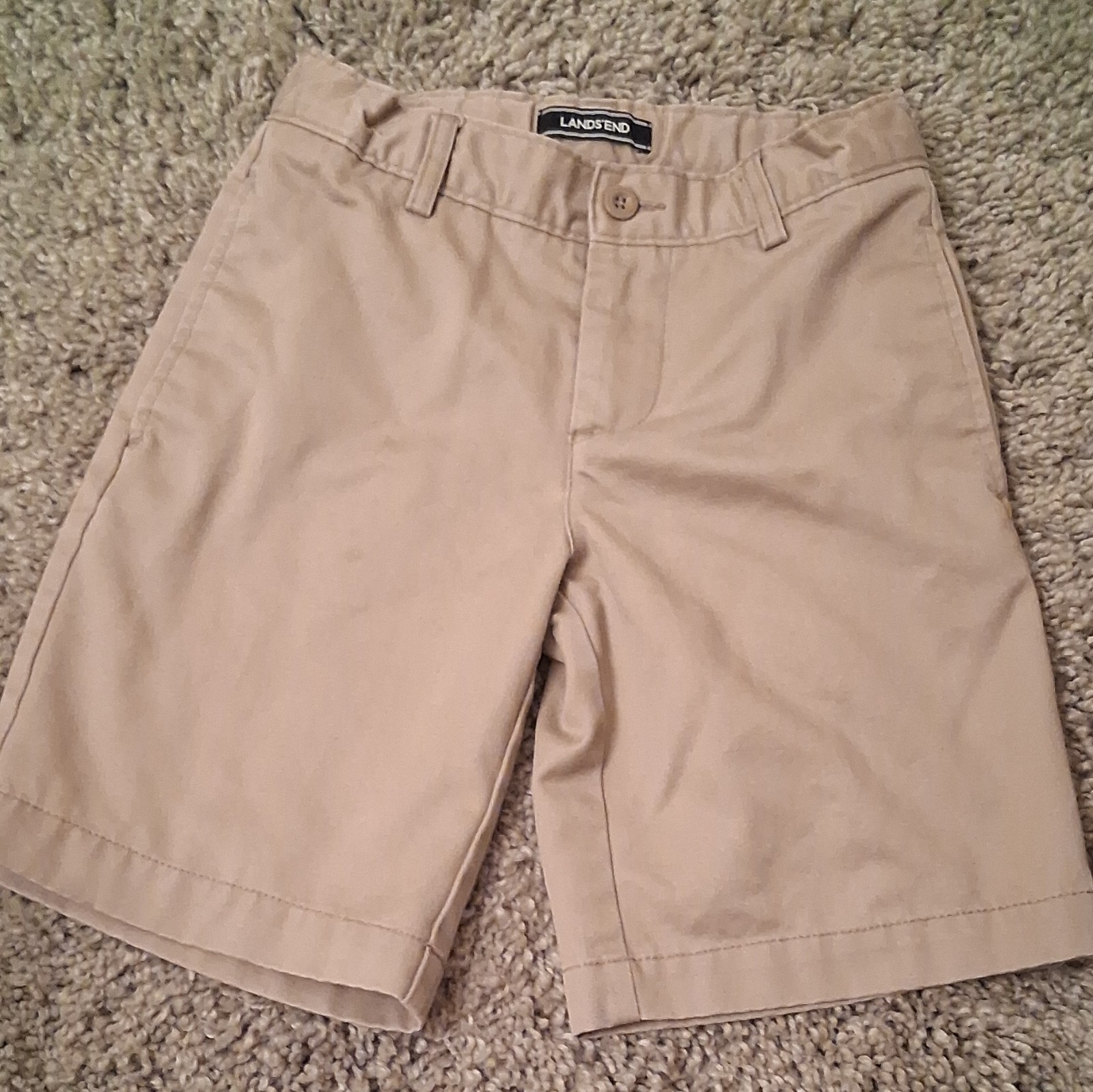 Lands’ End Boys Beige Uniform Shorts Size 8 Cotton Twill Regular Fit Pockets