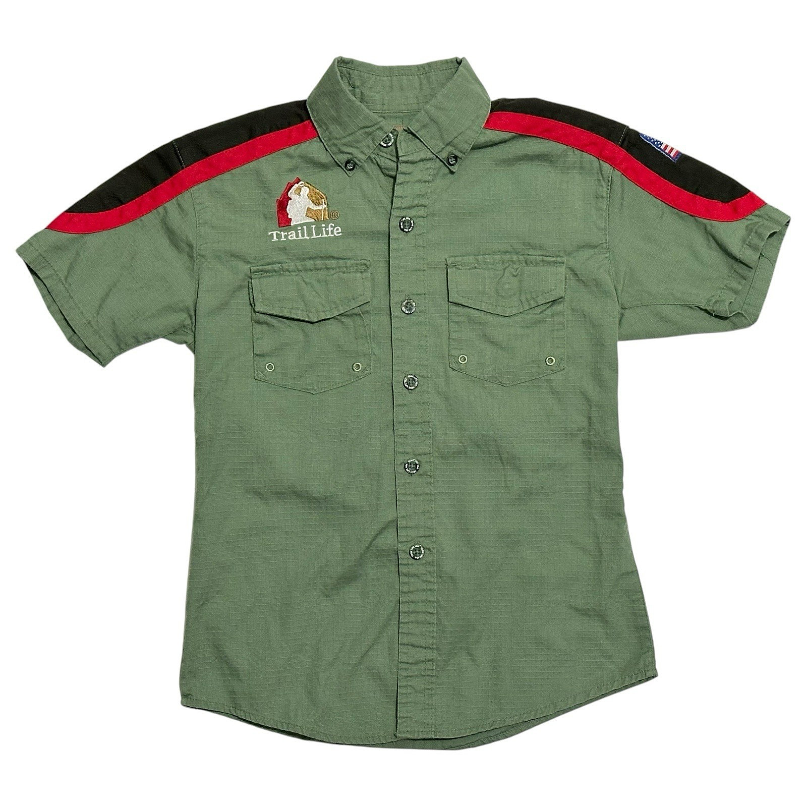TRAIL LIFE USA UNIFORM SHIRT GREEN SHORT SLEEVE BUTTON PATROL PATCH YOUTH SMALL