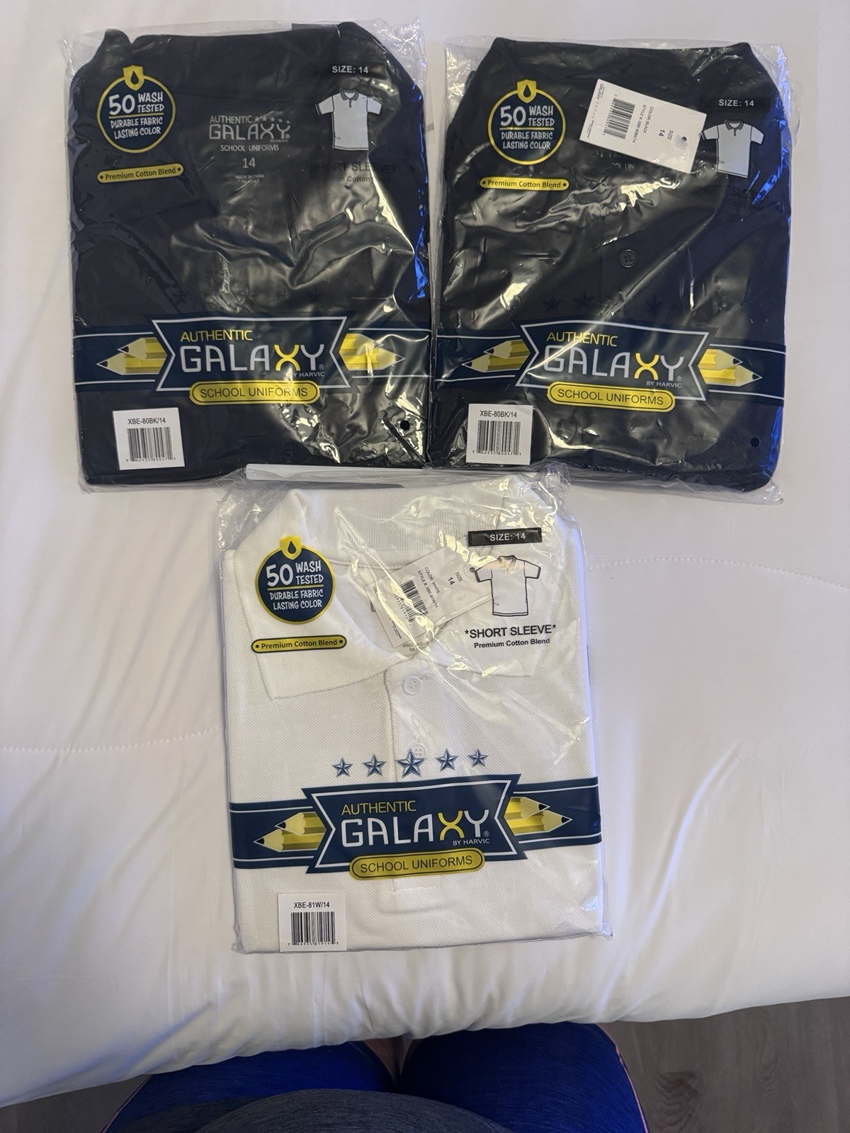 Galaxy by Harvic 2 Black & 1 White School Uniform Polo Shirt Size 14 Set of 3