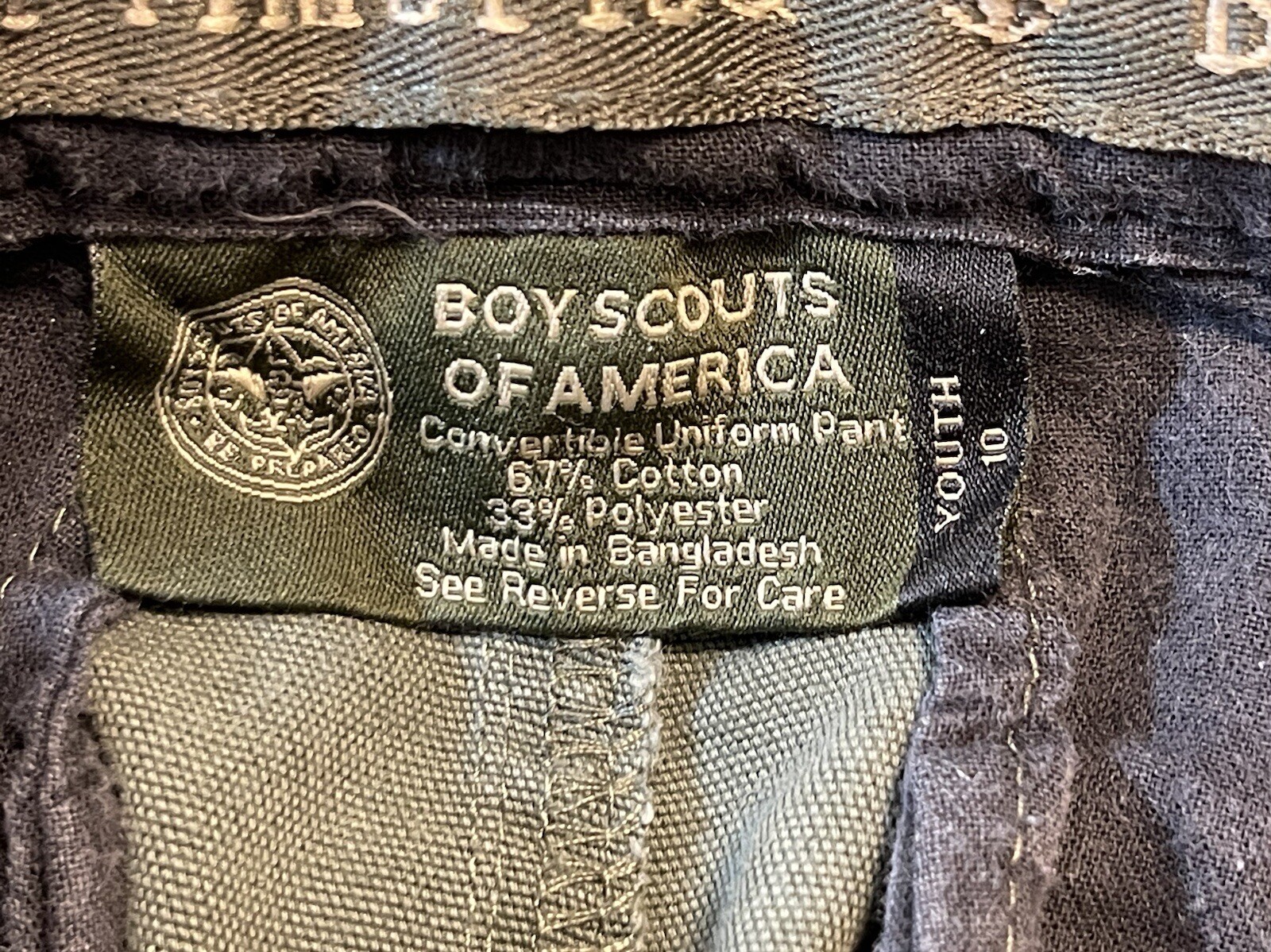 BSA Boy Scouts Of America Green Convertible Short Pants Zp Fly Youth Size 10