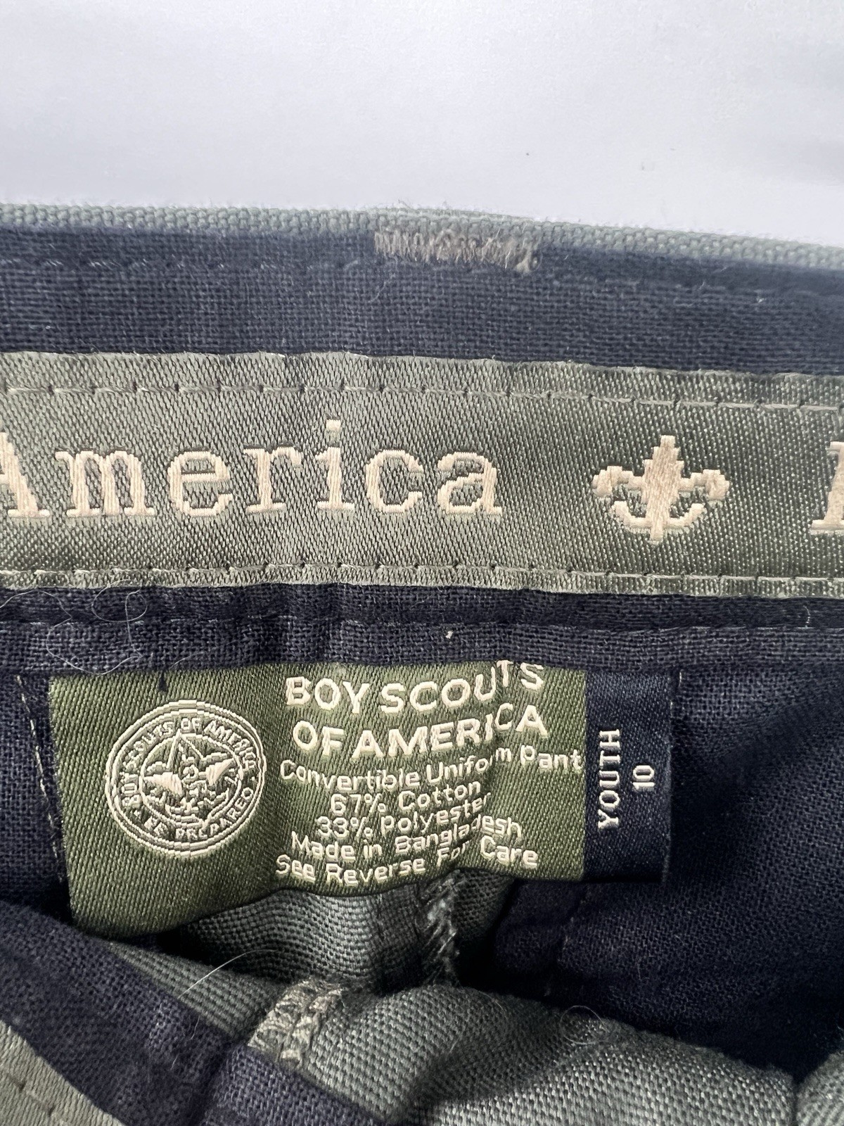 Boy Scouts of America Convertible Canvas Cargo Pants Shorts Youth SZ 10 green