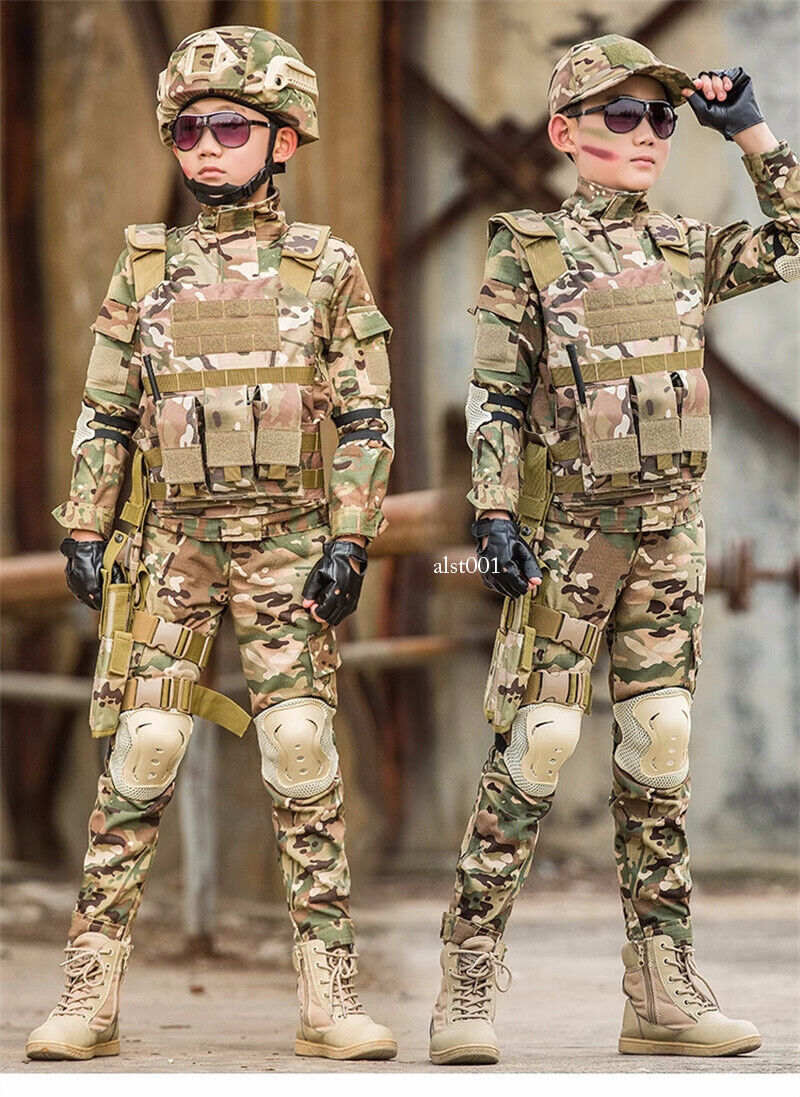 Children’s Camouflage Suit Special Forces Military Training Uniform with Helmet