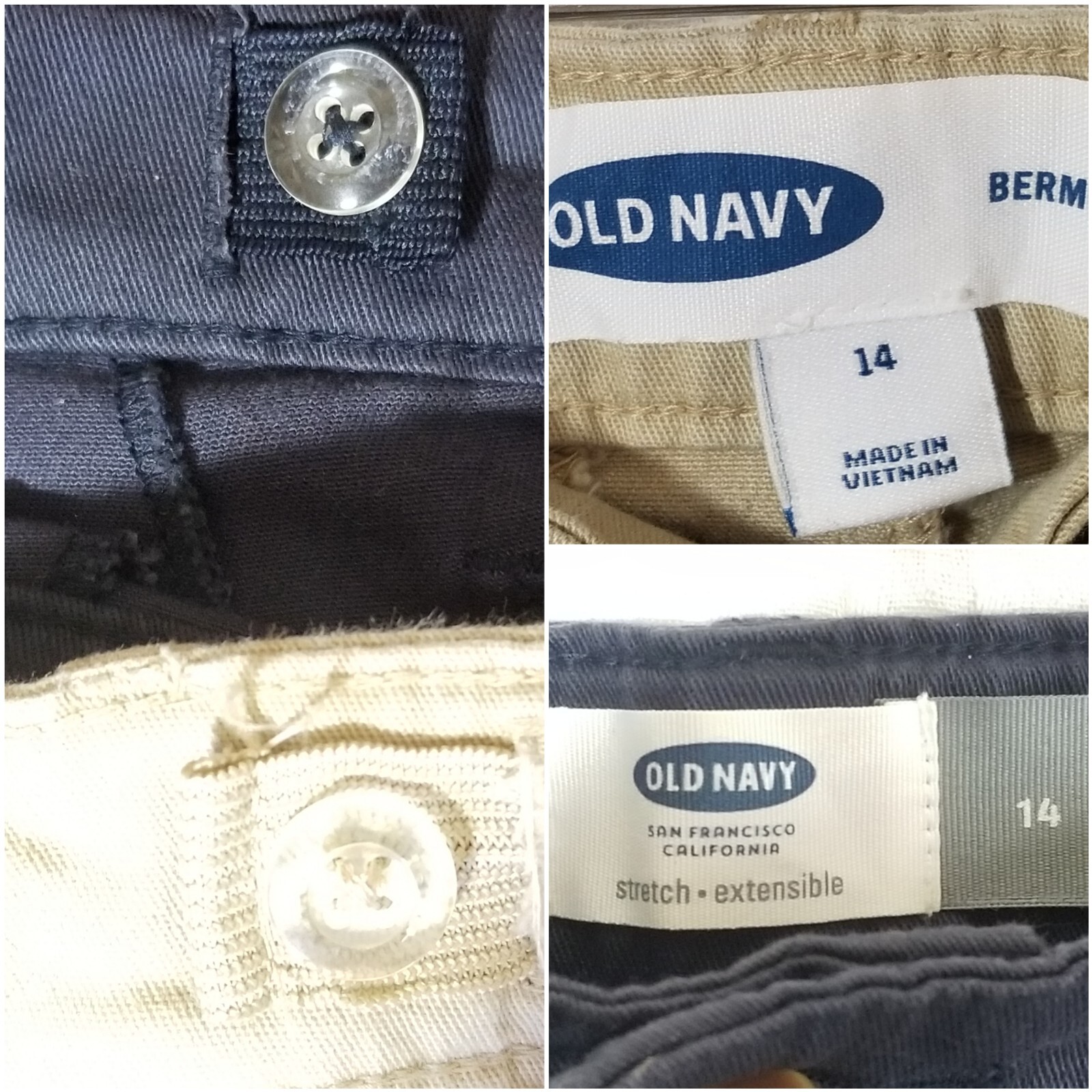 Old Navy Boys Built-In Flex Straight Uniform Shorts Blue/Beige Size 14 Lot of 3