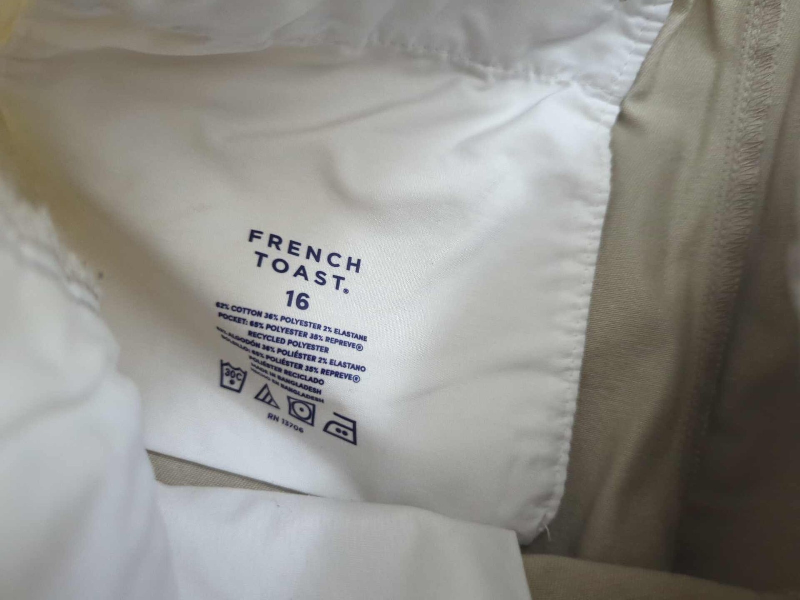 Lot of 2 French Toast Pants Youth Boys 16 Beige Black Relaxed School Uniform