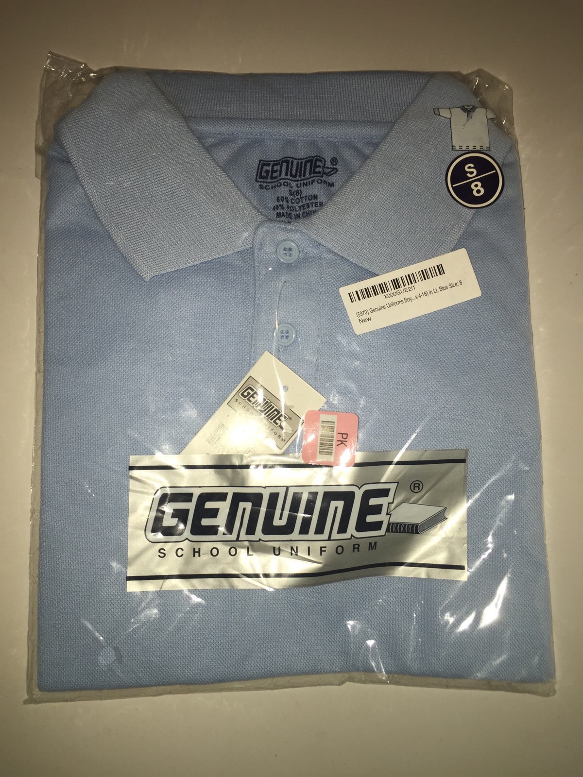 *NEW Genuine School Uniform Boys Short Sleeve Polo Shirt Light Blue – Size 8