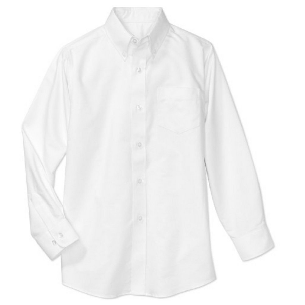 George Boys School Uniforms Long Sleeve Button Up Oxford Shirt, XS(4/5), White