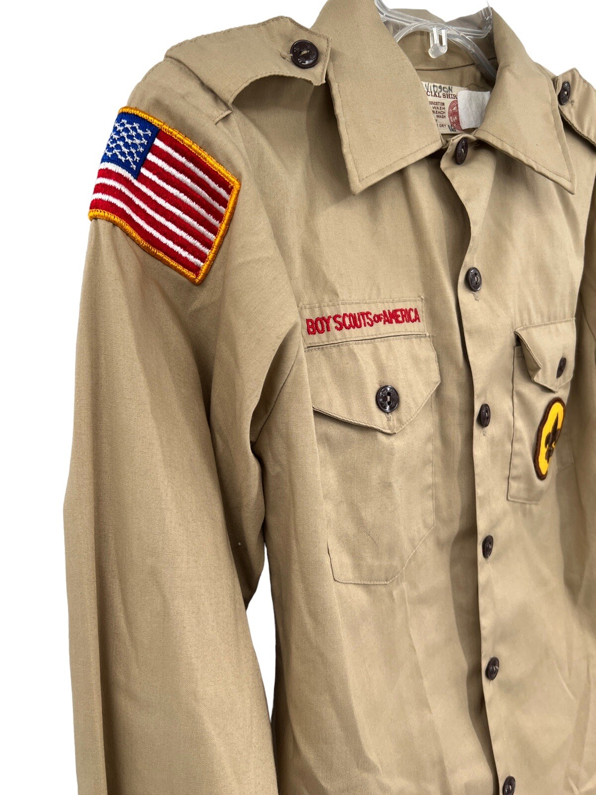 Boy Scouts Of America BSA Tan Long Sleeve Uniform Shirt + Patches Youth Size 16