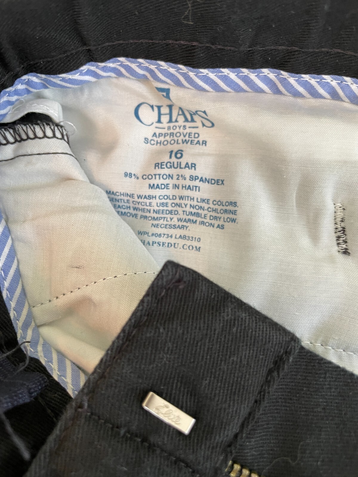 Chaps Boys Approved Schoolwear Black Pants Boys Size 16 Regular
