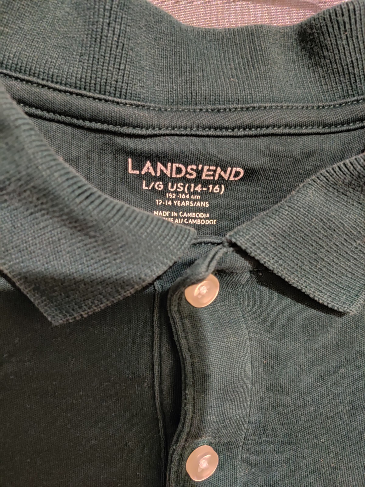 Green Lands’ End long sleeve button up shirt/polo and Grey uniform polo