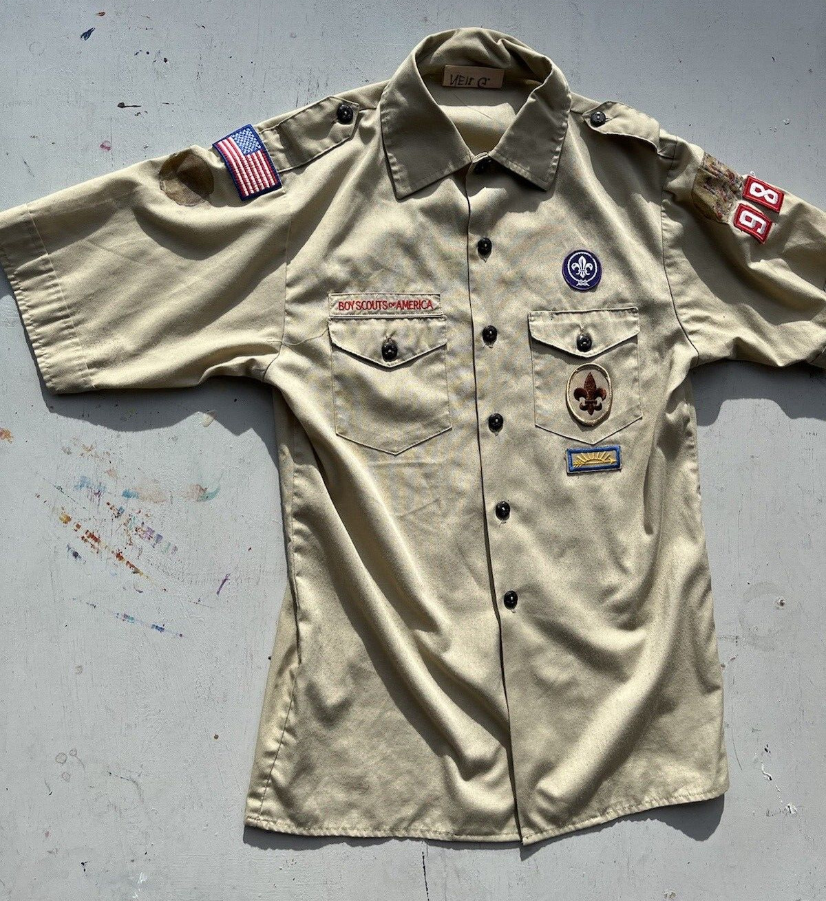 Kid’s Boy Scouts of America Shirt Beige Uniform Official L Chief Outdoors Camp