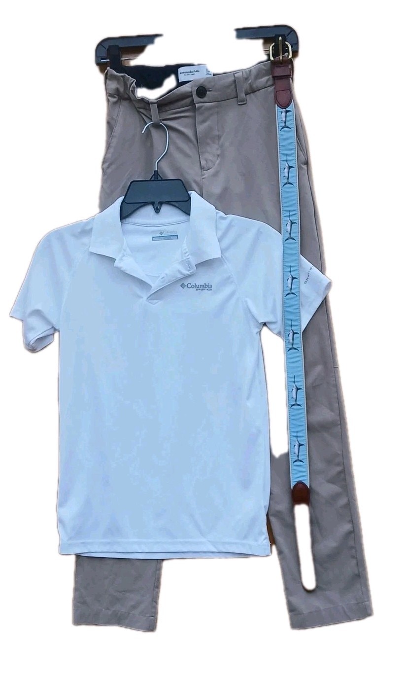 3pc Lot* Boy’s Size 11-12 Abercrombie Dress Pants White Columbia Shirt + Belt