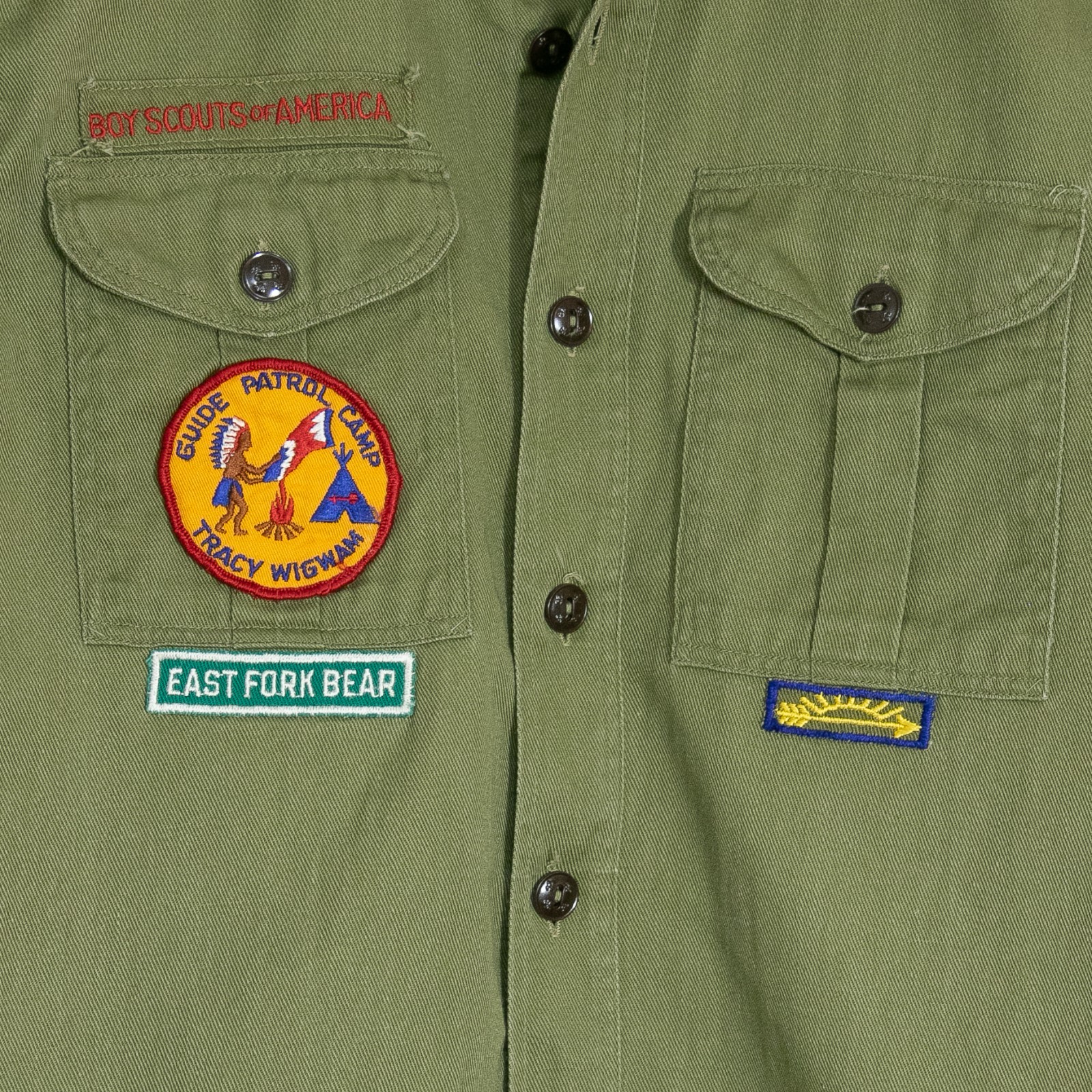 Vintage Boy Scouts of America Sanforized Shirt Youth Size Patches Utah Salt Lake