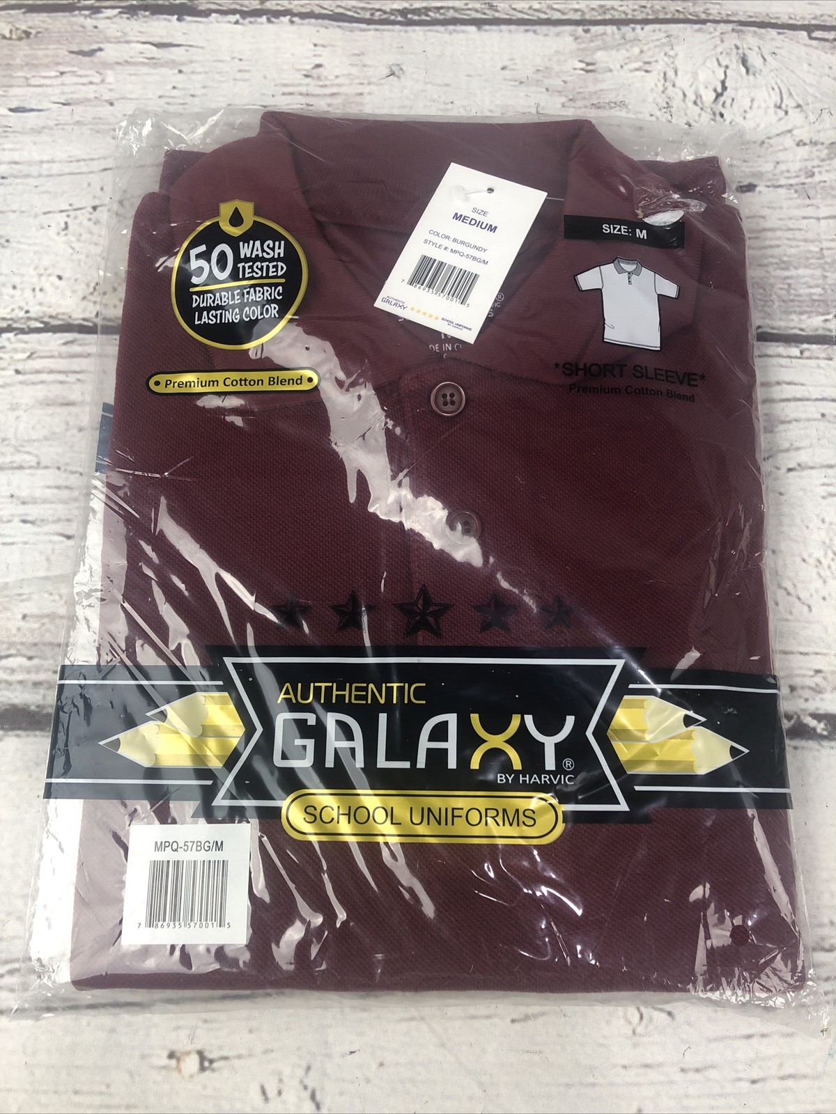 4 Galaxy School Uniform Short Sleeve Polos – Burgundy – Blue -Black -Gray Sz M