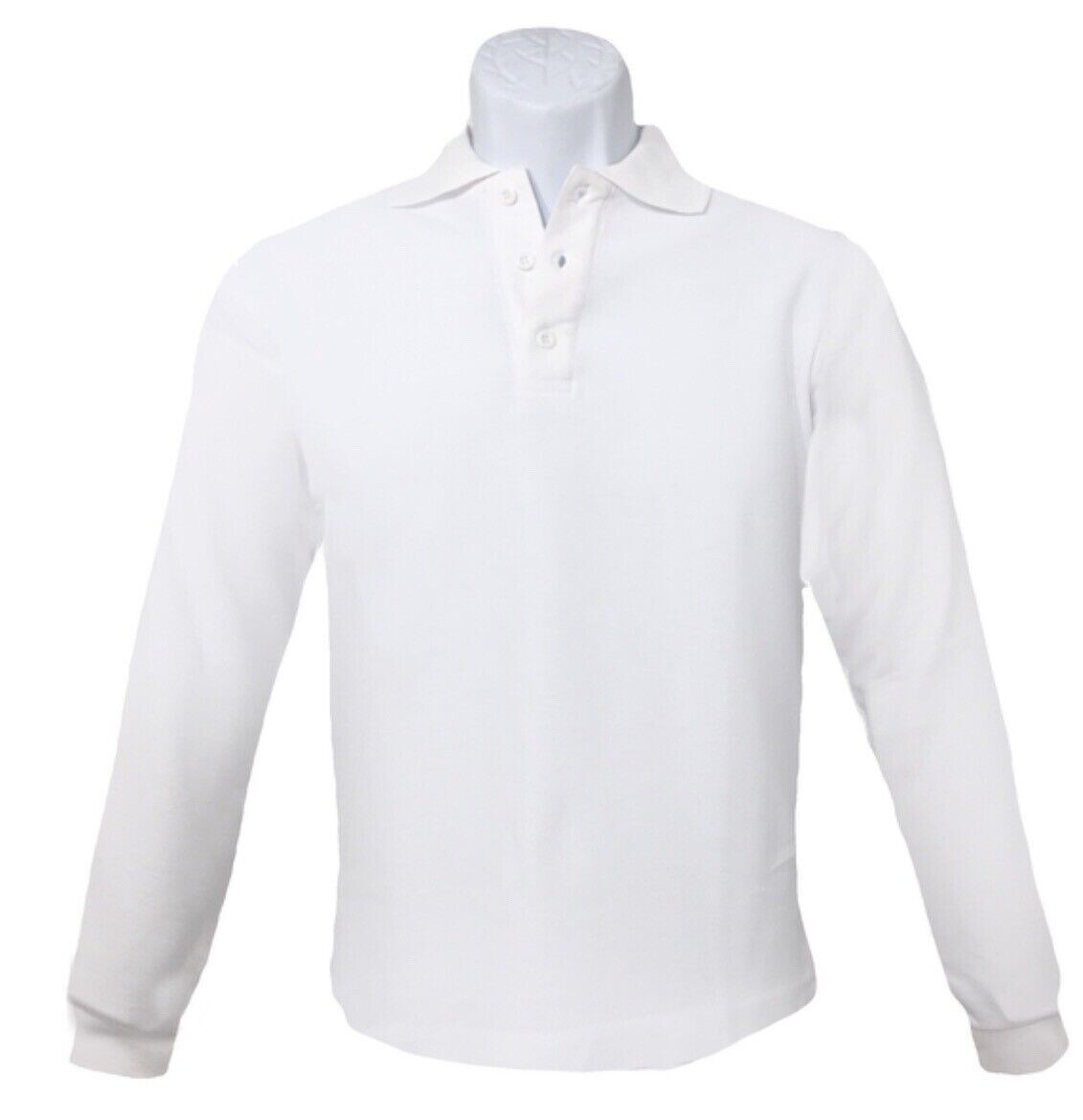 Polo Shirt Unisex White Long Sleeve School Uniform Size YS