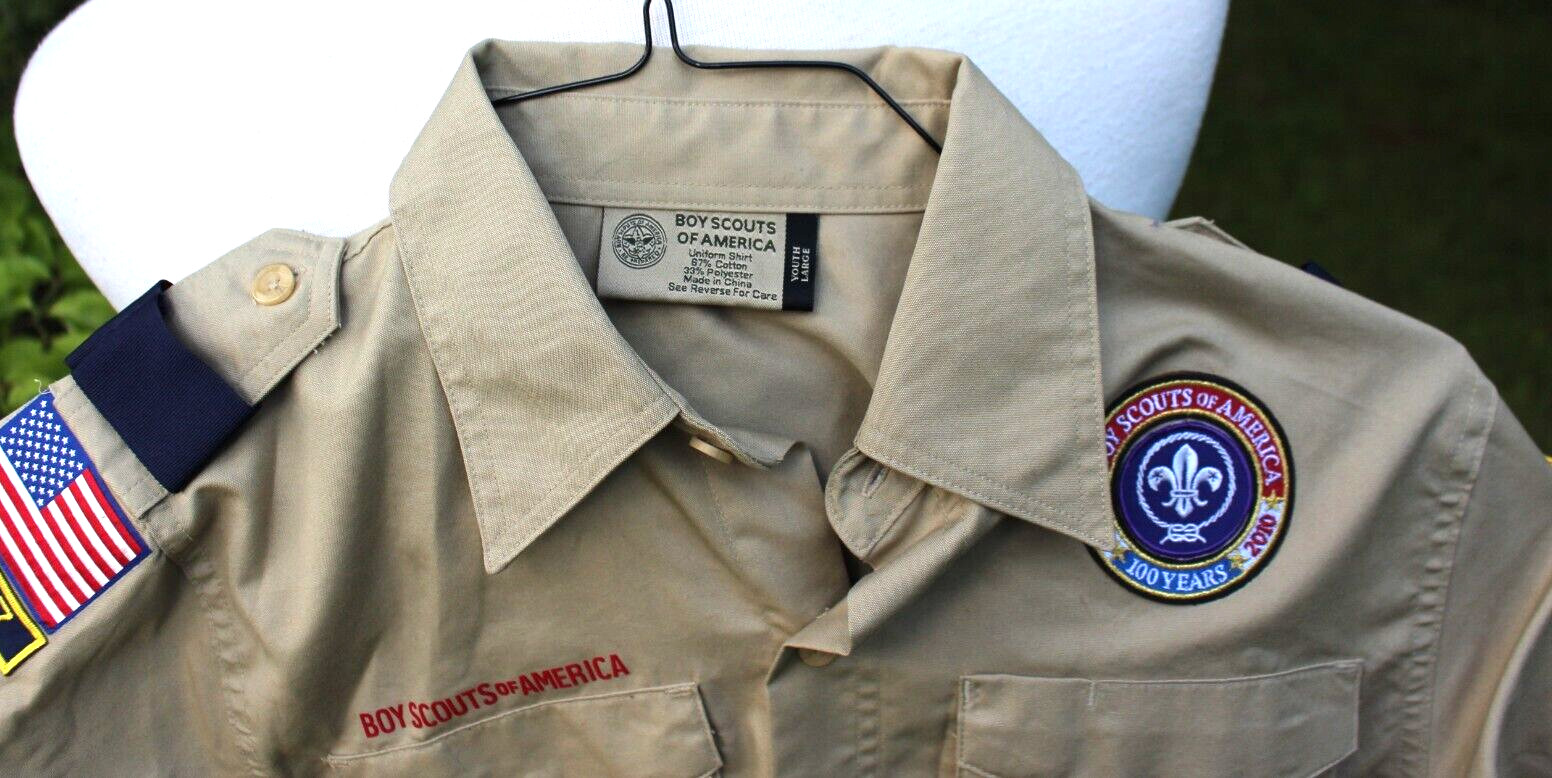 Boy Scouts Of America Button-Up Shirt Uniform Youth Sz Large Beige Short Sleeve
