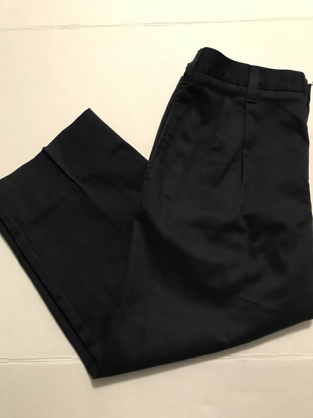LANDS END Navy Blue School Uniform Pleated front Chino Pants Boys 10 Husky D003