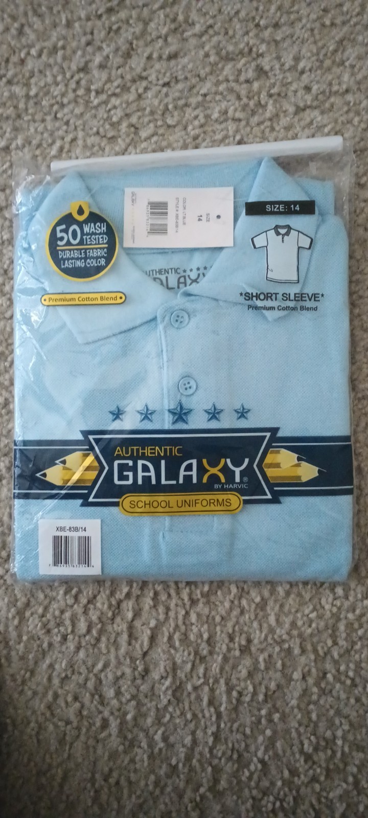 Boys School Uniform Polo Shirt – Size 14 – Light Blue – Galaxy by Harvic