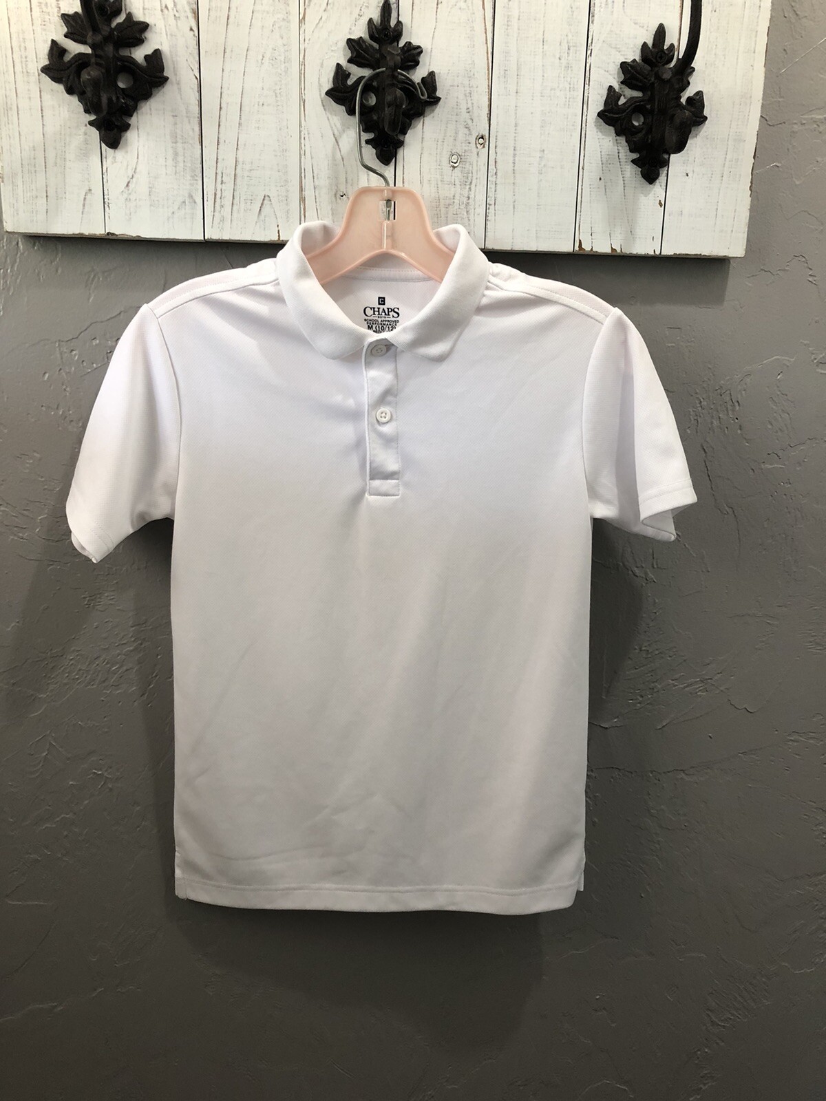Chaps Boy’s M 10/12 School Uniform Polo Short Sleeve Shirt White