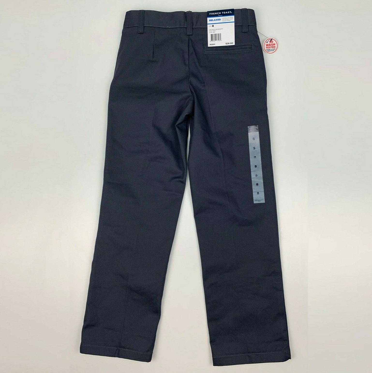 French Toast Boys Uniform Pants Relaxed Adjustable Waist Double Knee Grey Size 8