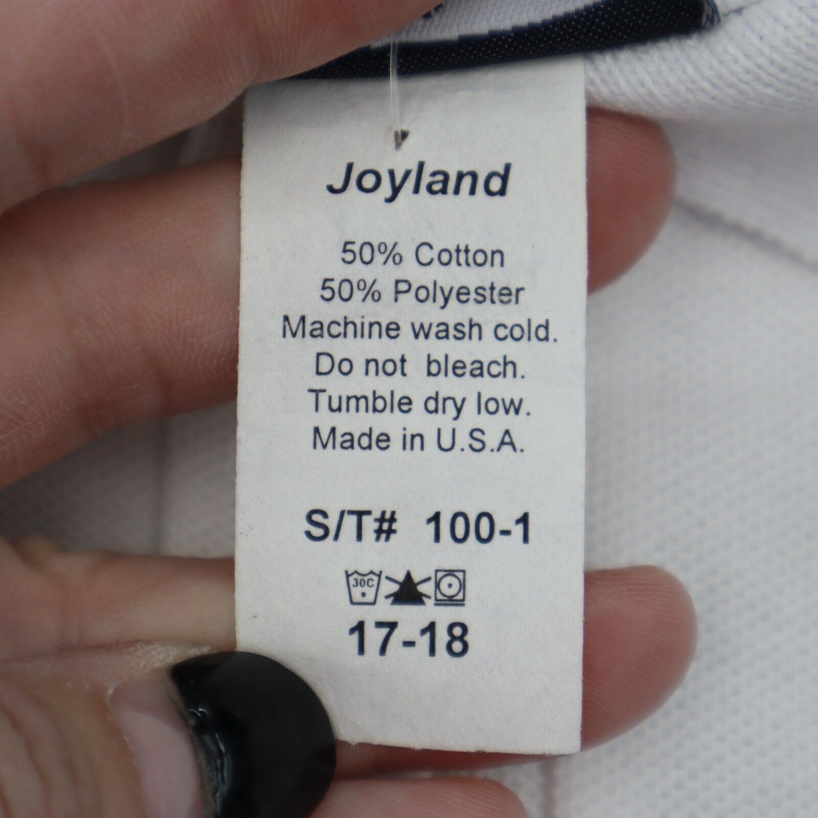 Joy Land Shirt Youth 18 White Chest Button Long Sleeve Collared School Uniforms