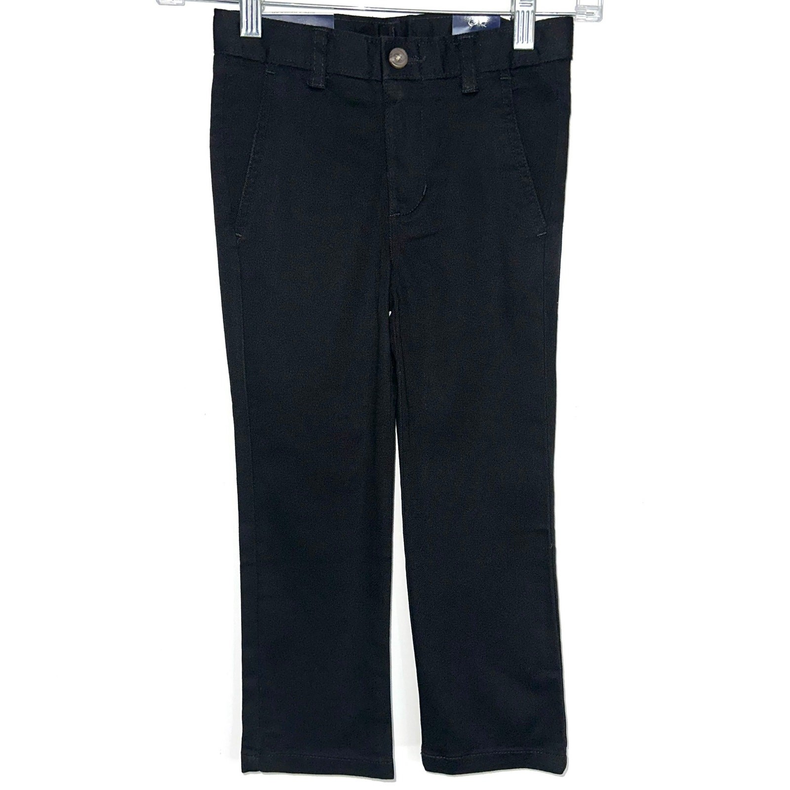 NWT Chaps Boys Black School Uniform Flat Front Stretch Twill Pants Size 4 Reg