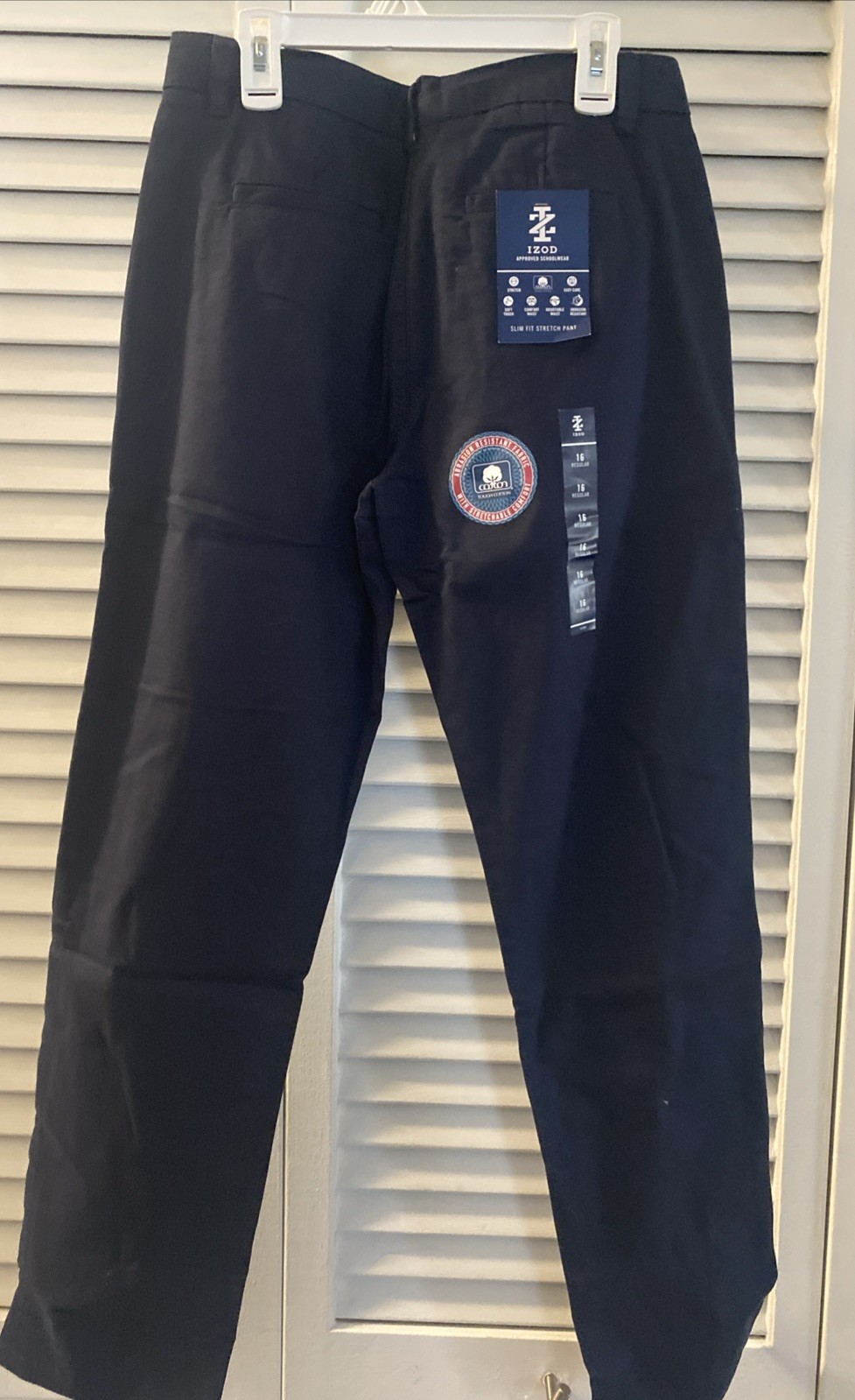 IZOD Boys Uniform Navy Dress Chino Pants Flat Front Adjustable Waist. Sz 16
