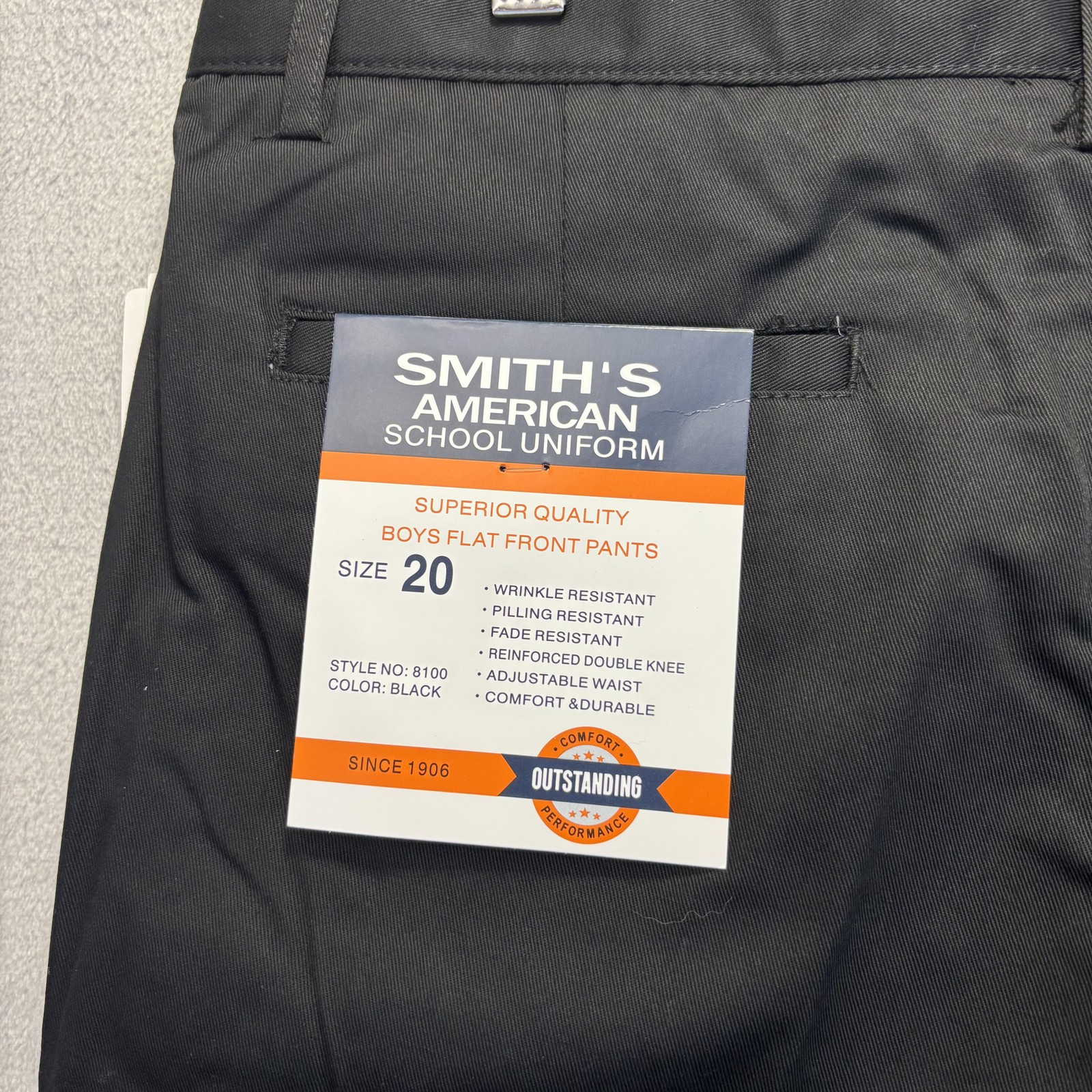 NWT Smith’s Boys Uniform Pants Youth Size 20 Black Flat Front Adjustable Waist
