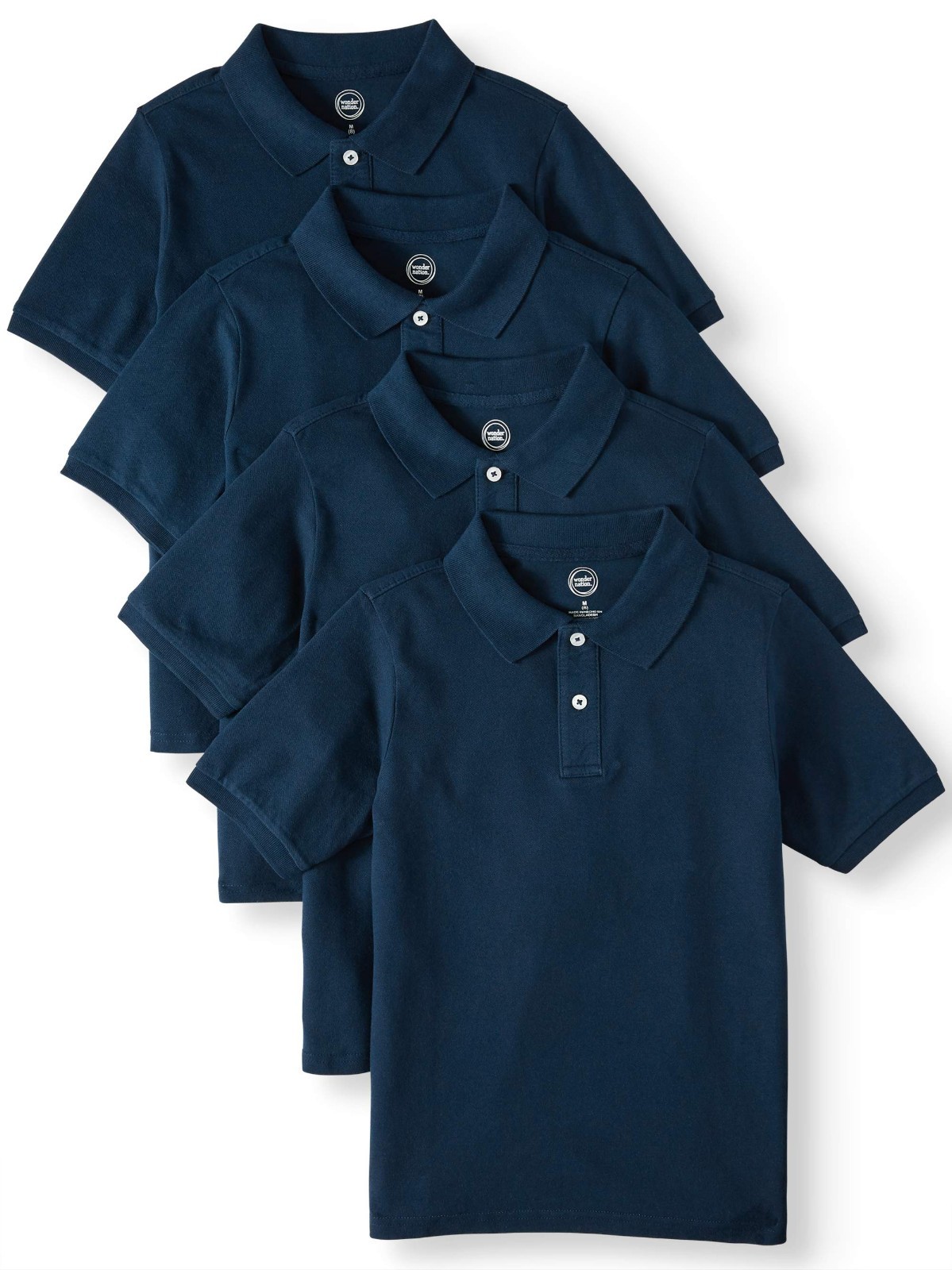 Wonder Nation Boys School Uniform Short Sleeve SIZE 6/7 Polo Shirts 4Pk -336–