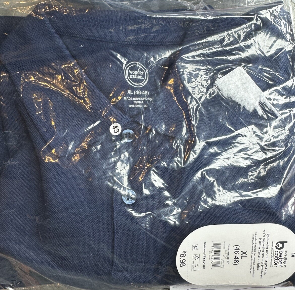Wonder Nation XL (46-48) Young Mens SS Polo Blue School Uniform