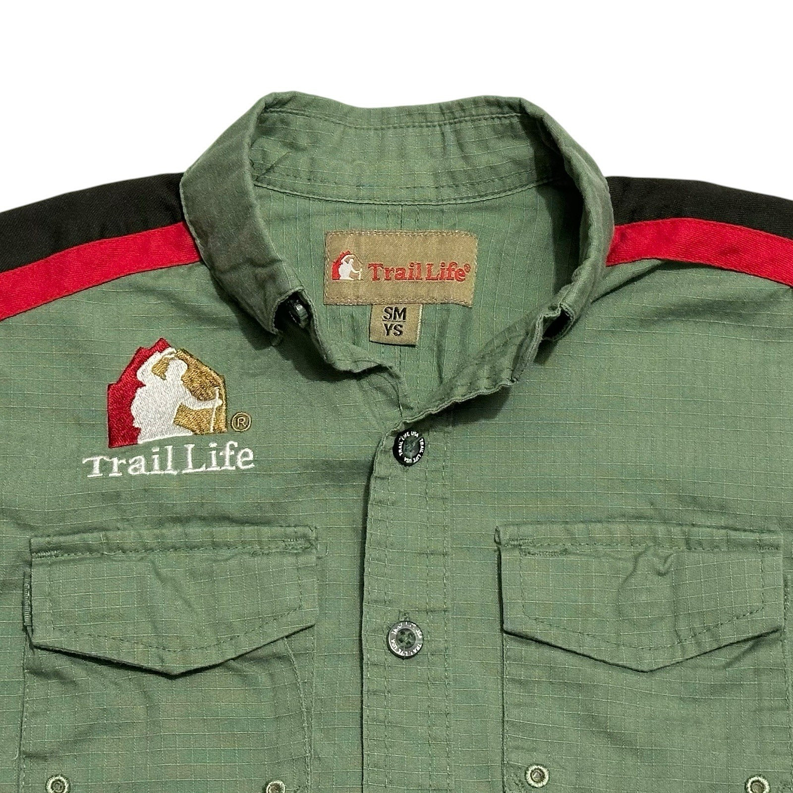 TRAIL LIFE USA UNIFORM SHIRT GREEN SHORT SLEEVE BUTTON PATROL PATCH YOUTH SMALL