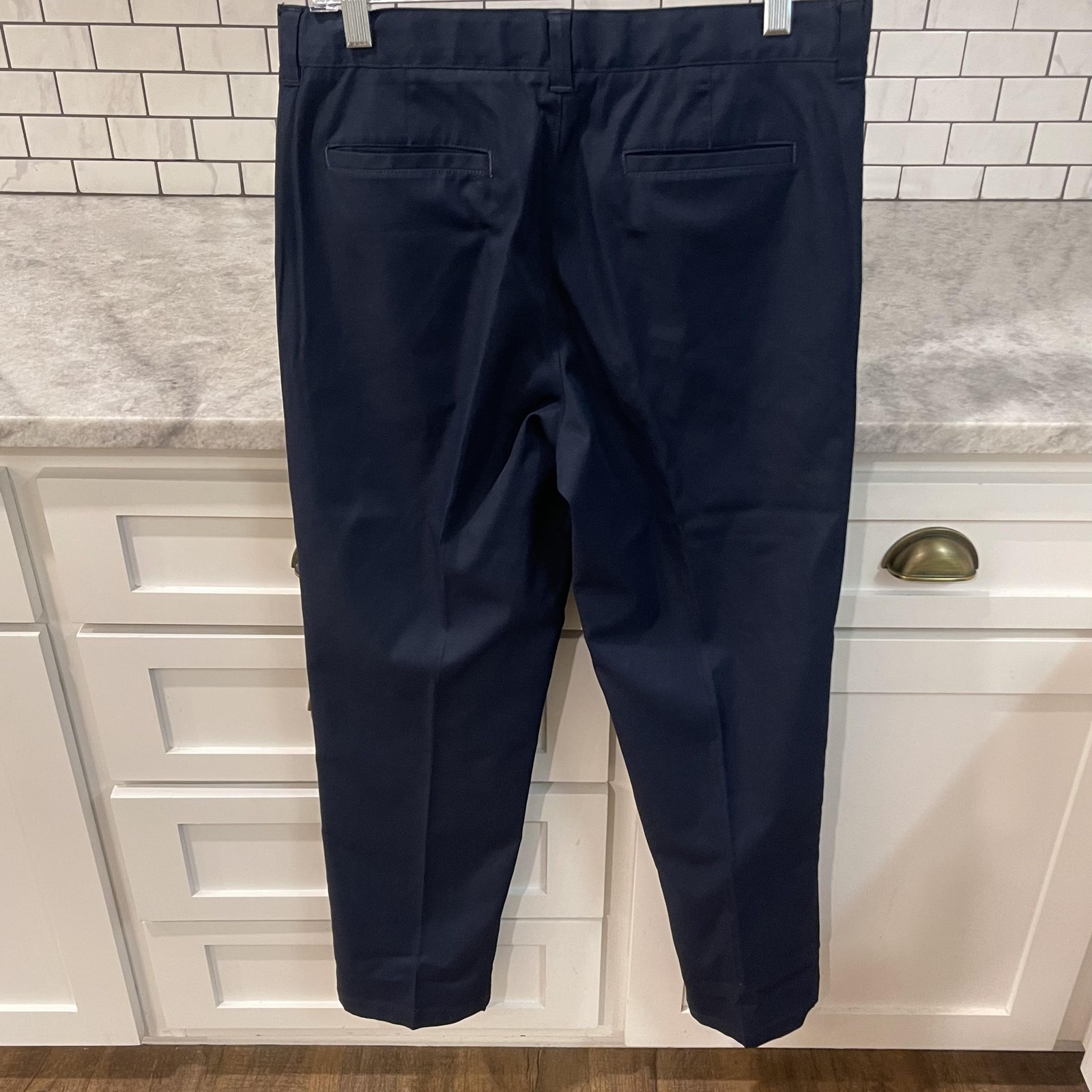 Lands End Pants Boys 16 Husky Navy Chino Uniform Flat Front School Dress