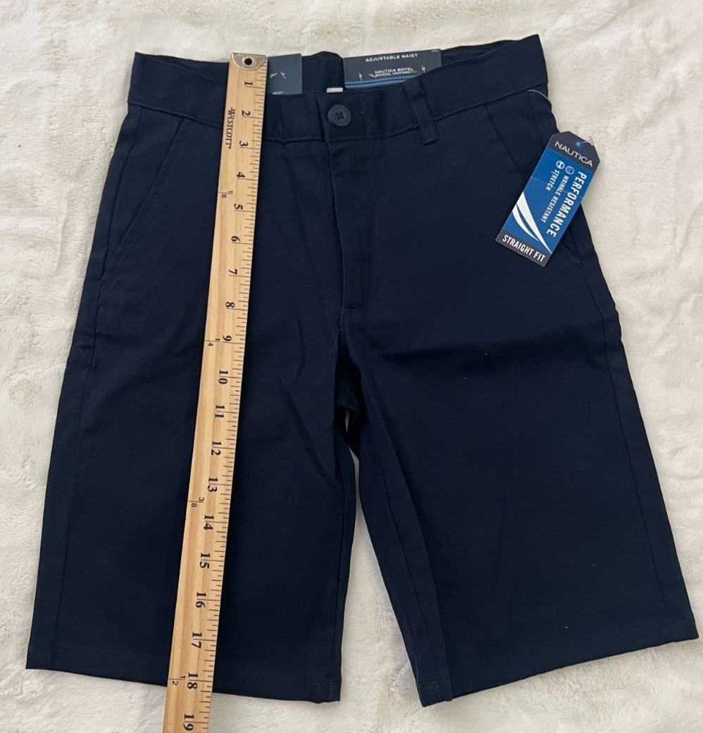 Nautica Boys School Uniform Shorts Size 10 Regular Navy Flat Front Adj Waist New