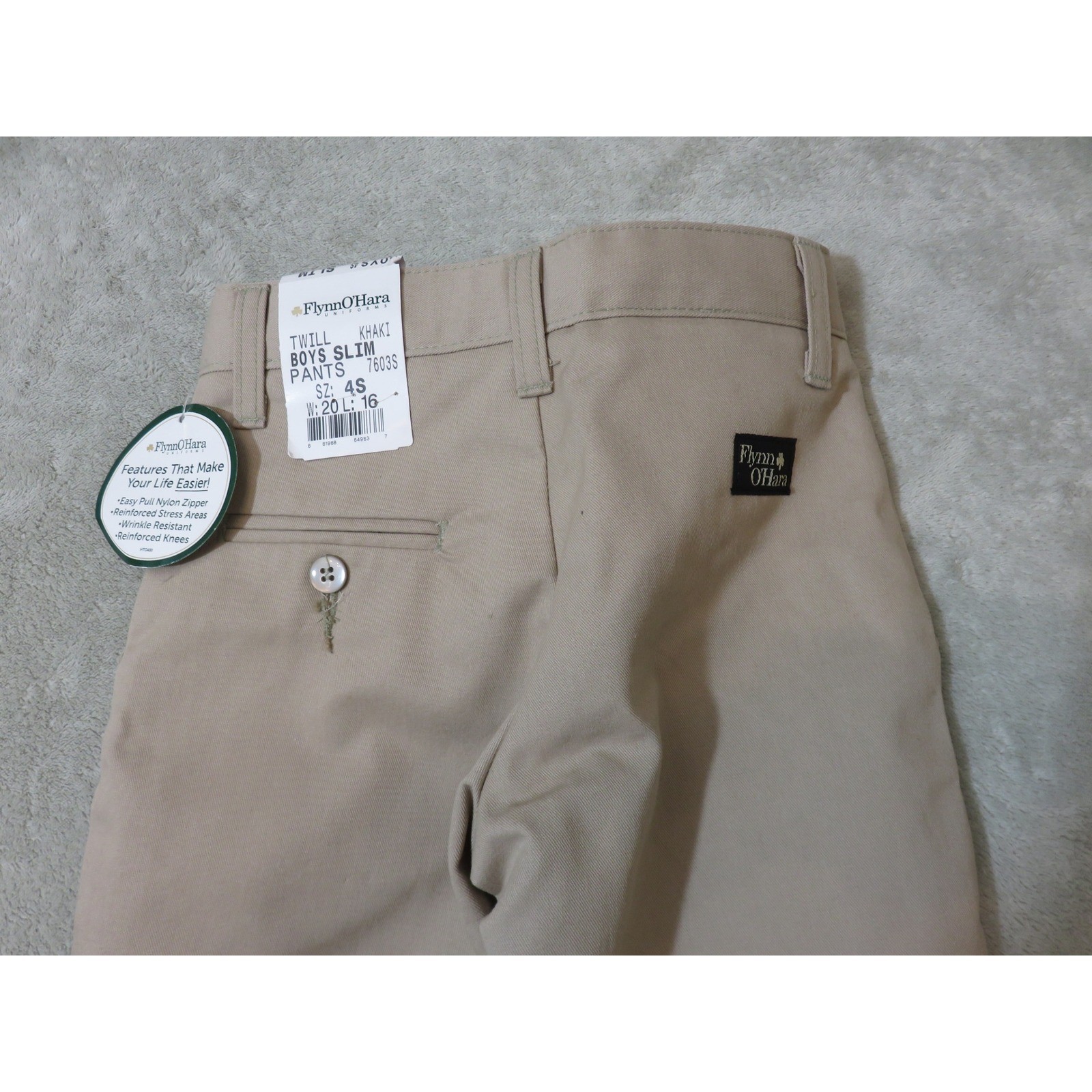 Flynn O’Hara Boys Khaki Twill Slim Pants Size 4S Adjustable Waist School Uniform