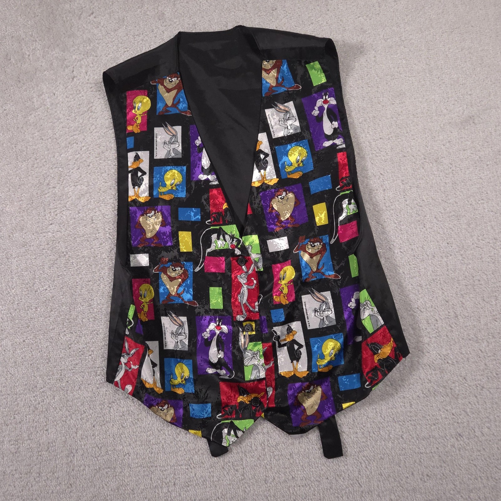 Vintage Looney Tunes Vest Boys Large Black Multicolor Cartoon Character 90s
