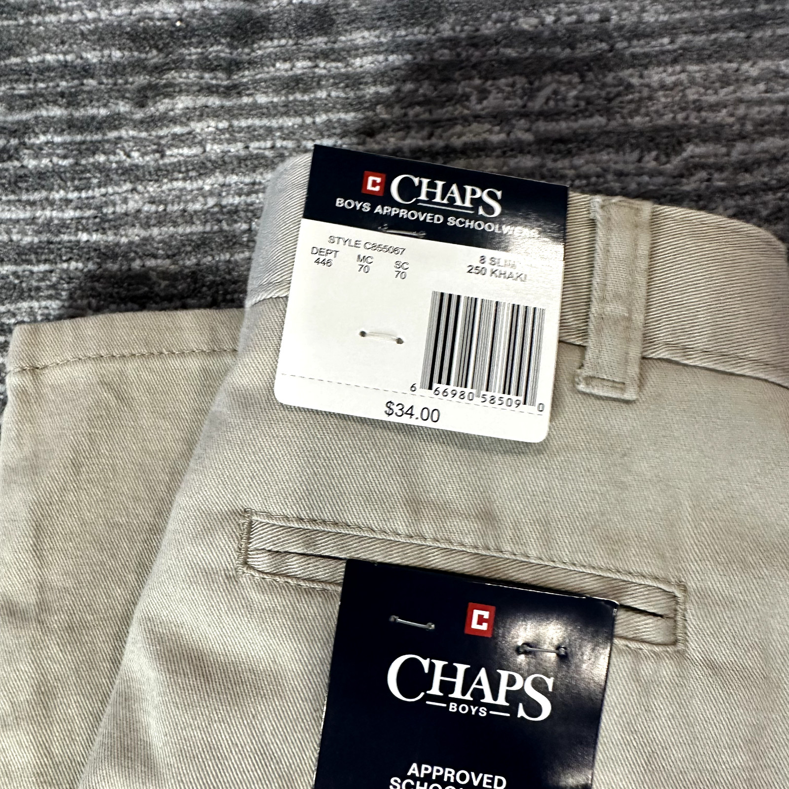 Chaps Boys 8 Slim Pants Khaki Tan Approved Schoolwear Uniform Flat Front New