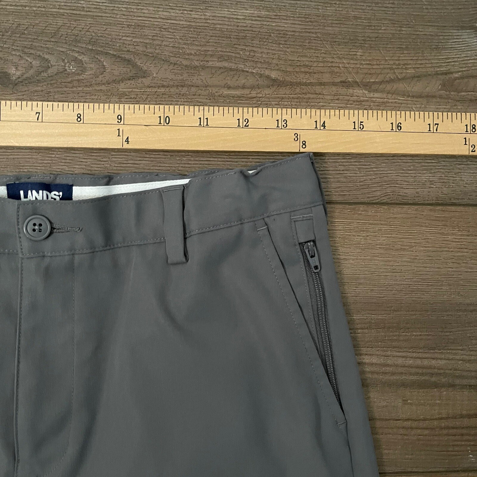 Lands End School Uniform Flat Front Zip Pocket Gray Adj Waist Shorts Boys 16