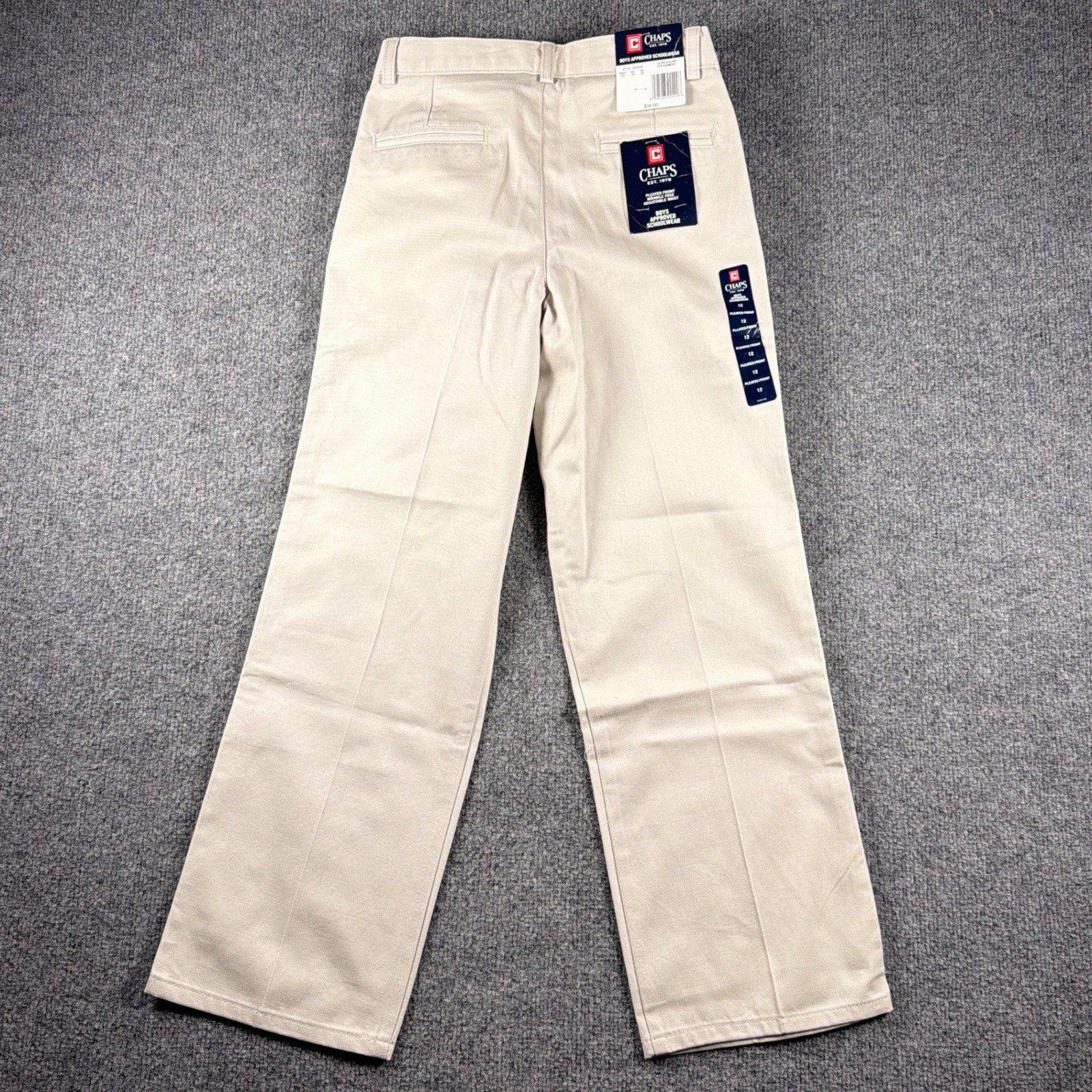 Chaps Pleated Front Pants Boys 12 Regular Cement Tan Schoolwear Adjustable Waist