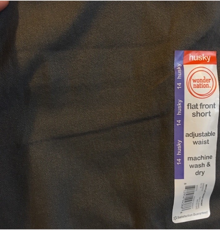 Wonder Nation Flat Front Gray back To School Uniform Boys Shorts, Size 14 Husky
