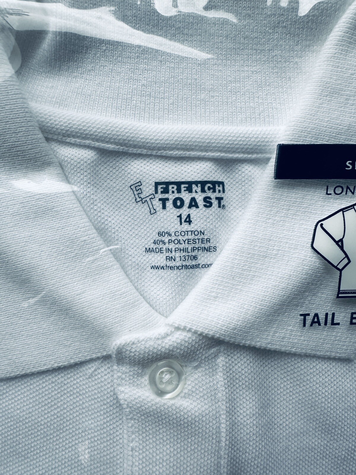 NEW Uniform Polo Boys/Girls Long Sleeve White Size 14 Youth French Toast Brand