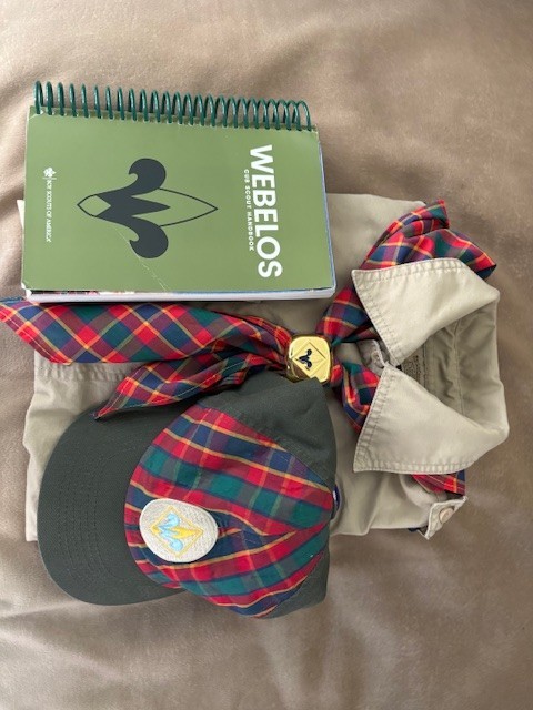 Cub Scout Webelo Uniform Shirt and accessories. Boys Size Medium