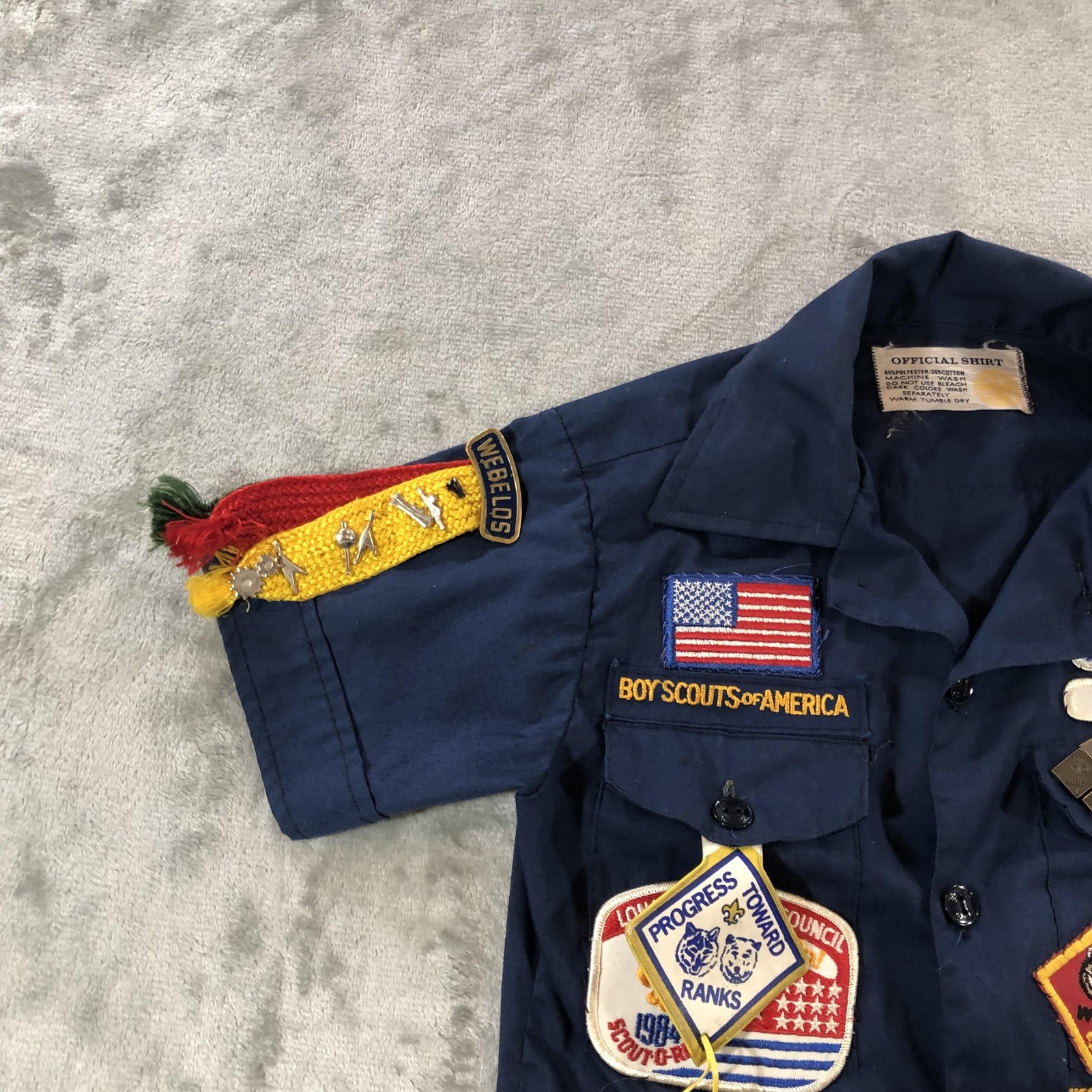Vintage Boy Scouts Of America Shirt Youth Small Blue Uniform Patches 1980s