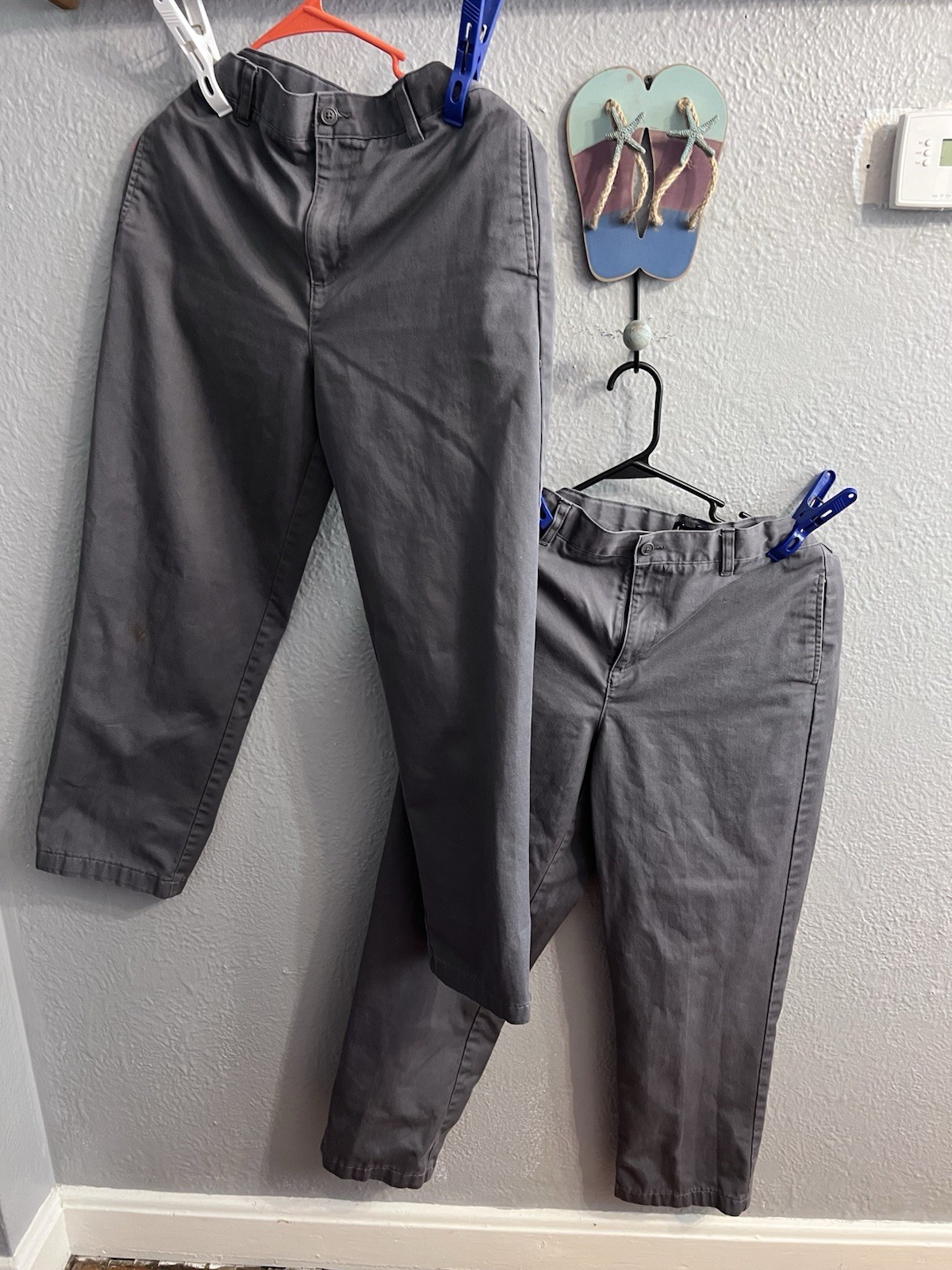 Lands End Boys Gray Pants Size 20 Adjustable Waist School Uniform Lot Of 2